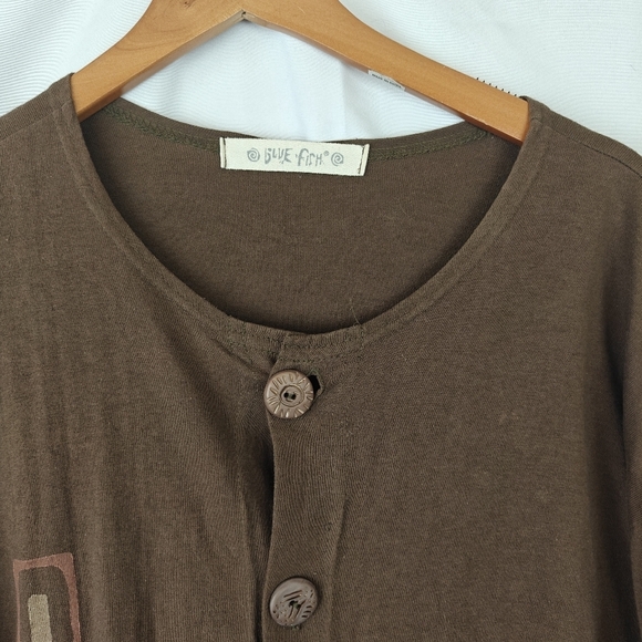 VTG Rare Blue Fish Hand Painted Cotton Brown Button Up Jacket Size 2 Women's - Picture 7 of 15